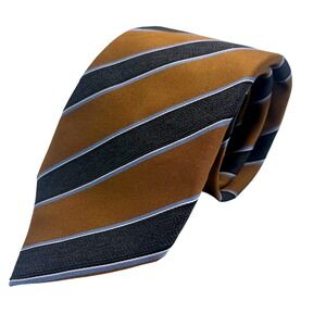 Canali Men's Silk Tie Bronze Black Blue Striped‎ Made in Italy 59" 3.25" NWOT